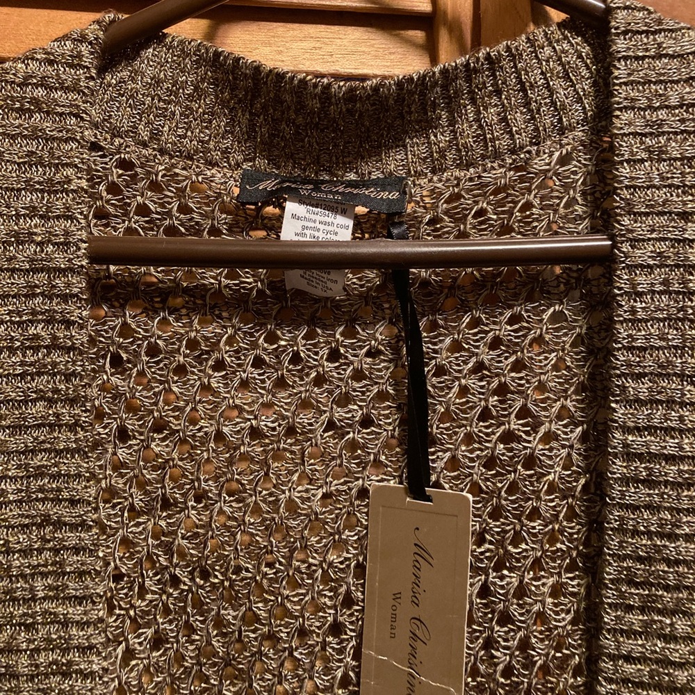Marisa Christina Woman Brown & Beige Knit Shrug with Gold Glitter Sequins - Picture 5 of 12